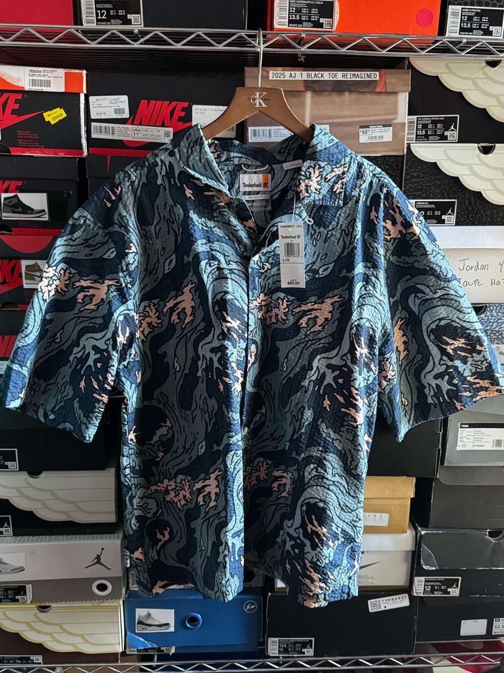 Timberland Blue Wave-Print Short-Sleeve Button-Down Shirt